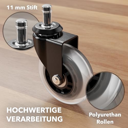 Bürostuhlrollen XeloTech für Hartböden, 5 Stück, 11mm x 22mm