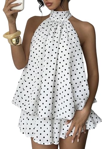 Vestido de niña con cuello halter mini vestido sin mangas casual de lunares