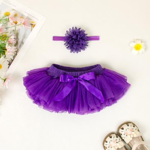 Image of 6M-3T Infant Baby Girl Tutu Skirt Toddler Girls Solid Color Tulle Skirts Birthday Outfits with Headband