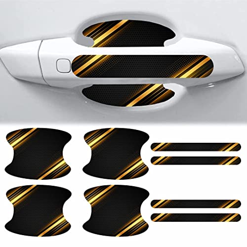 Image of CVANU Car Door Handle & Door Bowl Pack of 8 Anti-Scratch Guard Protective Cover Yellow-Black Self-Adhesive Vinyl Sticker Cv4