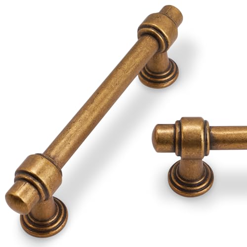 Tiradores de latón antiguo de 96mm con acabado bronce dorado envejecido para muebles, 20 uds 2