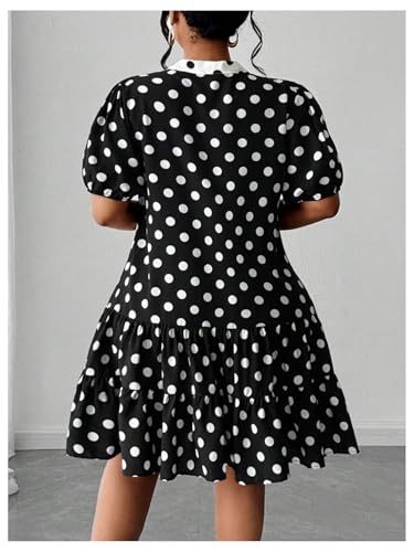 WDIRARA Women's Plus Size Polka Dots Bow Tie Short Dress Puff Sleeve Ruffle A Line Dresses2