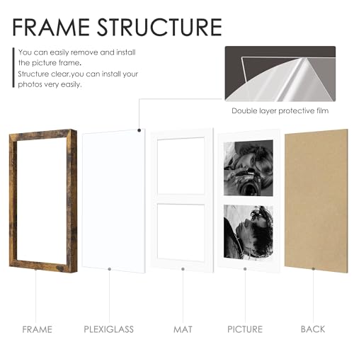 Image of DUENPY 12x19 Double Picture Frame 8x10 Displays Two 8x10 inch Photos Collage Available Horizontal Wall Mounting Display and Vertical Brown