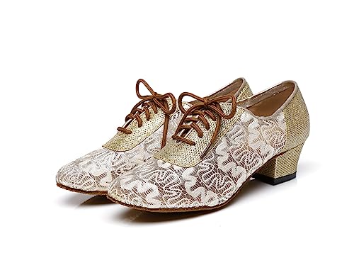 Low Heel Dance Shoes for Women with Closed Toe Mesh Lace up Ballroom Party Latin Salsa Tango Dance Practice Shoes4