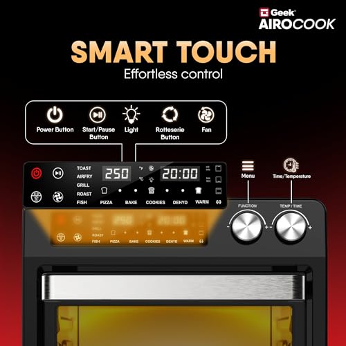 Image of Geek AiroCook Torix 25 Litre Smart Air Fryer Oven | Fry with 85% Less Oil | Stainless Steel OTG Airfryer for Kitchen | Grill, Bake, Toast, Airfry, Rotisserrie | 1-Year Warranty | 1800W