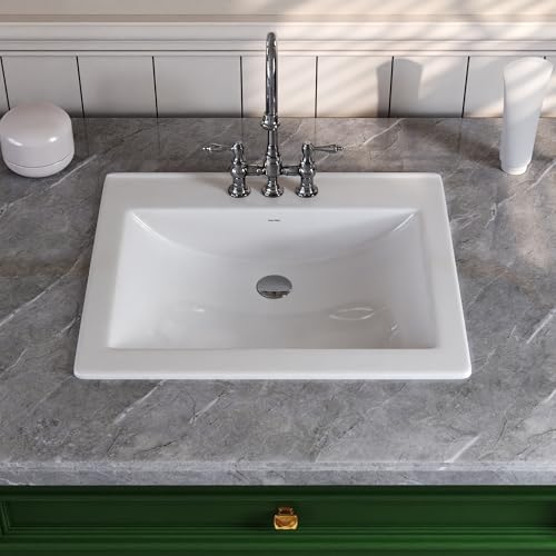 DeerValley 21x18 Inch Rectangular Ceramic Drop-in Bathroom Sink, Under Counter Vessel Sink with Overflow, White Vanity Basin, DV-1DS0122