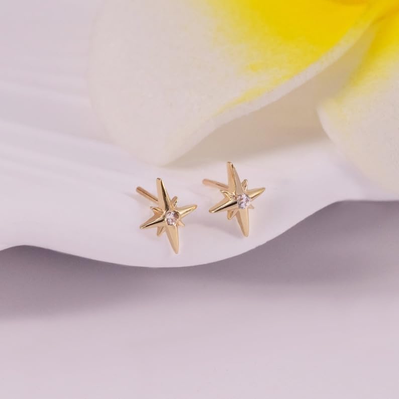 Star Stud Earrings Silver 925, Beautiful North Star Studs, Dainty Stud Earrings, Celestial Earrings, Gothic Jewelry Gift for her