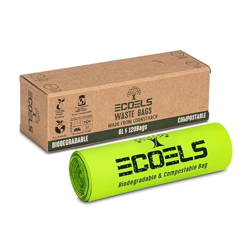Bolsas de basura compostables ECOELS de 6L 10L 30L | Bolsas biodegradables para residuos de alimentos | Bolsa de basura 100% compostable para el hogar con certificado EN13432 | Bolsas de basura