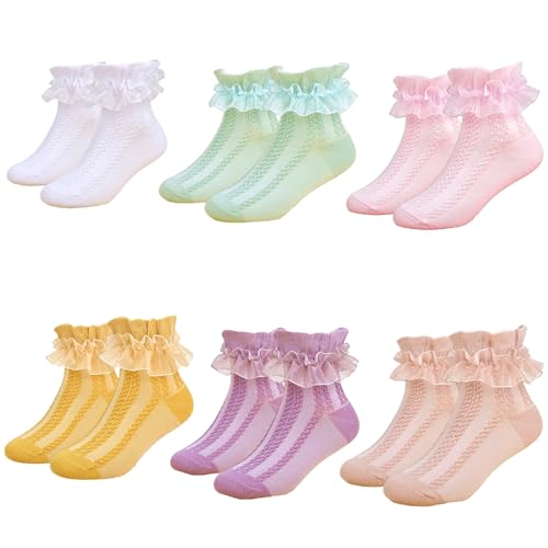 Toddler Girls Lace Ruffle Socks Baby Girl Cozy Soft Cotton Frilly Socks Cute Princess Style Dress Socks 6/5 pairs