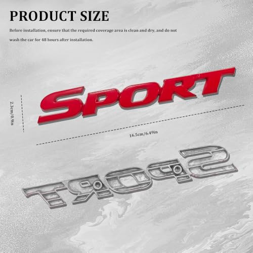 Image of Metal Car Sport Sticker, Car Exterior Emblems Badge, 3D Fender Badge Decal Car Sticker, Sport Letter Emblem Trunk Lid Rear Logo Badge for Truck SUV Pickup Models (Sport, Red)