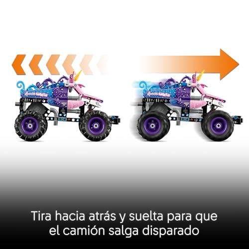 Miniatura 3 de LEGO Technic Monster Jam Sparkle Smash Pull-Back Truck Toy - Pink Unicorn Themed Race Car Model Kit - Creative Birthday Gift for 7+ Year Old Boys, Girls & Fans - 42220