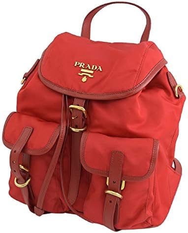 Prada Tessuto Nylon Red Gold Leather Backpack 1BZ677, Red, Medium