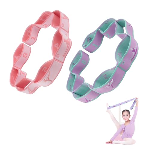 2pcs Stretch Strap for Kids,Elastic Yoga Stretching Strap with Loops, Multi-Loop Adjustable Exercise Stretching Bands,Stretching Resistance Ballet Bands for Dance, Latin, Gymnastics Exercis -8Loops