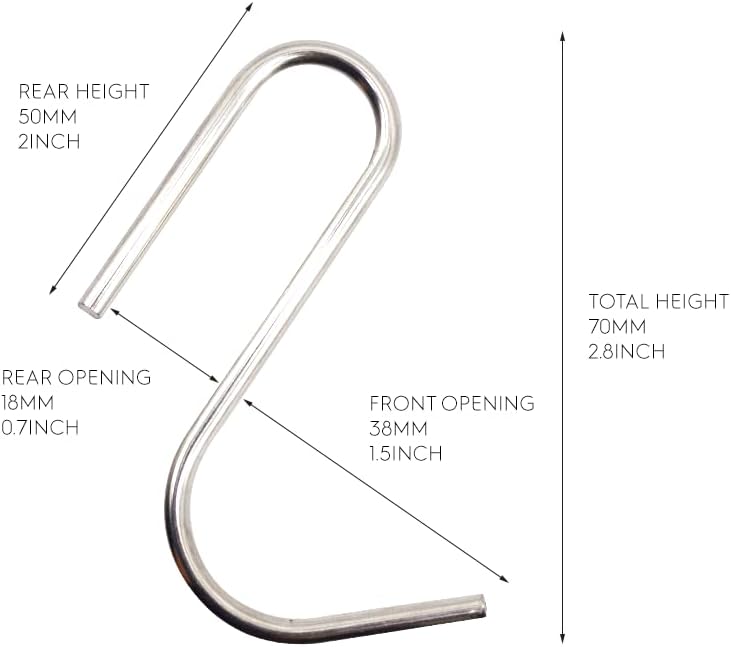 Miniatura 2 de Paquete de 20 ganchos en forma de S de acero inoxidable de calibre pesado de 8GA y 0.157 in para estante de utensilios de cocina, apertura trasera