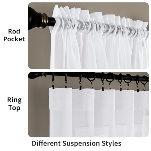 Image of White Sheer Tulle Curtains - 4 Panel Sets, 63 Inch Long, Rod Pocket, for Bedroom & Living Room, 52 W x 63 L
