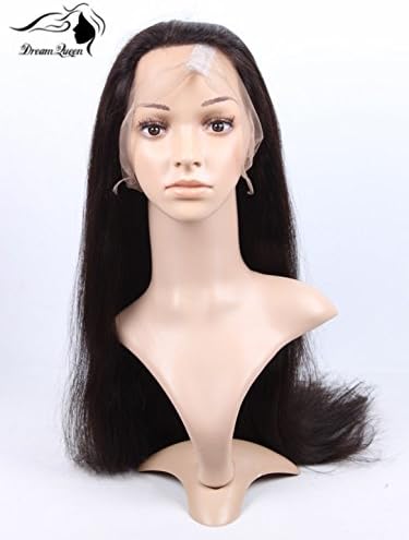 Dream Queen Full Lace Wigs 5AAAAA Grade 14-30 Inch 100% Brazilian Remy Human Hair Extensions Full Head Kinky Natural Straight Pop Wigs #1 Jet Black (20'')