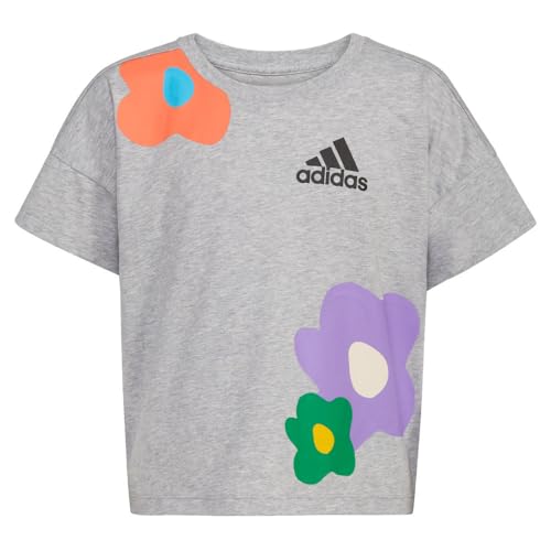 adidas Kids Girls Loose Fit Graphic Crew Neck Short Sleeve Training Casual Tops Casual - Grey