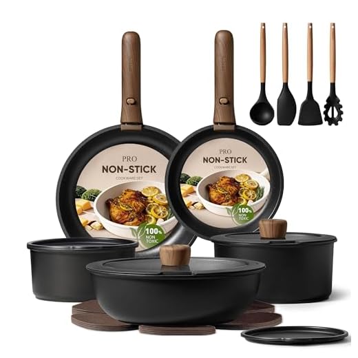 CAROTE 17pcs Pots and Pans Non Stick, Cookware Sets Detachable Handle, Induction Kitchen Pots and Pans,NonStick Cooking Set, Oven/Dishwasher/Fridge Safe, Space Saving