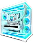 PCZZOI PC CASE 7 ARGB Fans Pre-Installed, Mid Tower ATX PC Case with Panoramic Tempered Glass, Gaming Computer Case,360MM RAD Support,White,K4