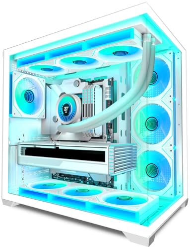 ANSAITE ATX PC-Gehäuse 7×120 mm ARGB PWM-Lüfter vorinstalliert ，Mid-Tower Gaming PC-Gehäuse, Panorama-Gehärtetes Glas Schwarz Computer-Gehäuse mit Typ-C, 360mm Radiator Unterstützung，H-D9 (Weiß)