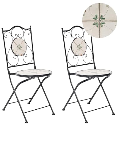 Beliani Lot de 2 Chaises de Jardin en Métal Pliantes Fer Forgé Carreaux de Mosaïque Céramique Noir Carona