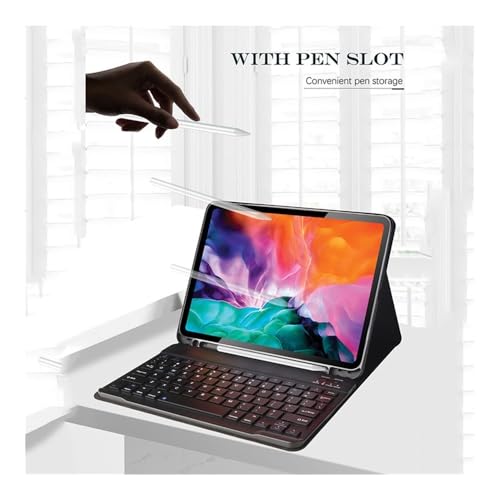 Funda para iPad Pro 11 con teclado y ratón verde oscuro de cuero con ranura para lápiz 4