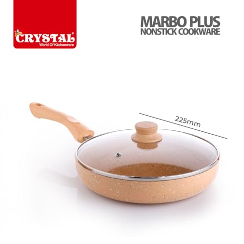 Crystal Marbo Plus Induction Base Aluminium Round Fry Pan with Glass Lid, 225mm | Sandalwood - Image 5