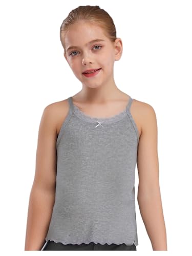 YEAHDOR Kids Girls Ribbed Tank Tops Sleeveless Lace Trim Spaghetti Strap Camisole Vest Basic Undershirts