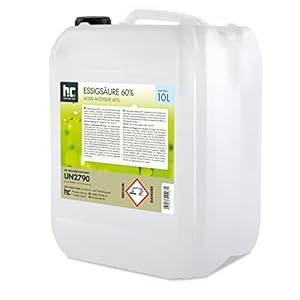 Höfer Chemie 10 L Essigsäure 60% - optimaler Reiniger und Entkalker - Premium Qualität Made in Germany - frisch abgefüllt im handlichen Kanister