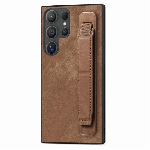 Coque en cuir marron Galaxy S25 Ultra pour vos trajets et appels vidéo