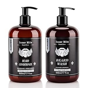ISNER MILE Beard Wash and Conditioner Set 17 oz New Beard Formula with Biotin Argan & Jojoba Oils Smooth Soften Strengthen Beard Shampoo with Beard Oil Conditioner Gifts for Men