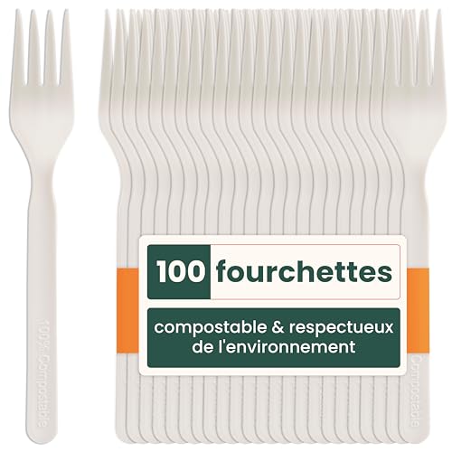HAAGO 100 Fourchettes Réutilisables en PLA Blanc 18 cm / 7