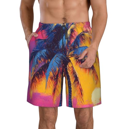 Men's Swim Trunks Bathing Suit Quick Dry Beach Board Shorts - Hawaii Tropical Palm Tree