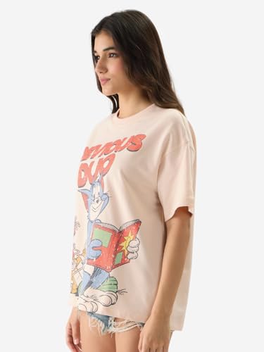Image of The Souled Store Women's Cotton Oversized Fit Tom and Jerry: Devious Duo Oversized T-Shirts