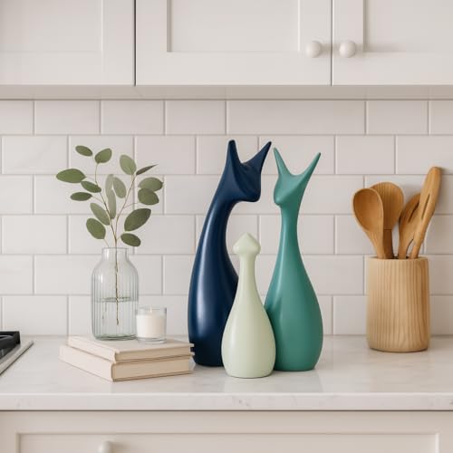 Image of SRJANA Home Decor Lucky Deer Family Statue Ceramic Figures - (Set of 3, Navy Blue, Lemon and Light Green)