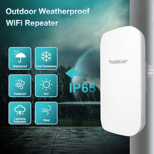 Image of TODAAIR Outdoor WiFi Extender,IP65 Weatherproof,WiFi Booster and Signal Amplifier,Outdoor WiFi Extender for Farm,Courtyard,Factory,Campsite