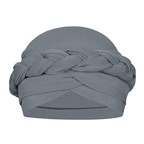 Women Cotton Chemo Turban Cap Braid Head Wrap Sleep Cap Slouchy Hair Loss Beanie Cap Soft Stretchy India Muslim Hijab Scarf Hat for Cancer Chemo Hair Loss (Grey)