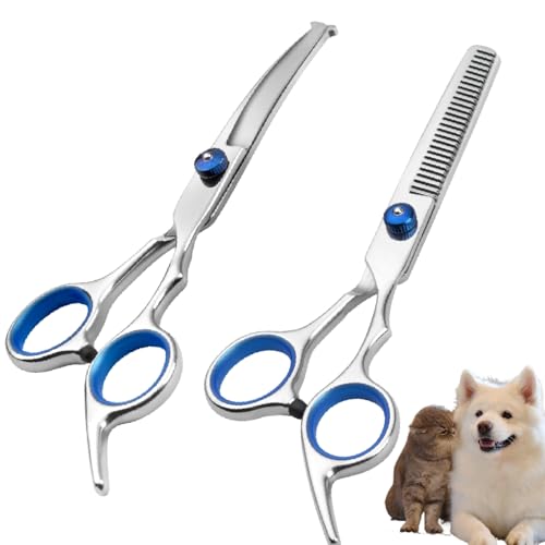 2 Piezas Tijeras para Peluqueria Canina Profesional Tijeras de Entresacado para Mascotas Tijeras Curvas para Mascotas para Cortar Pelo De Perro Gato Mascota