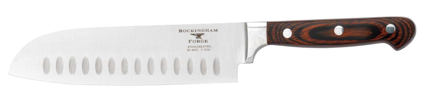 Rockingham Forge Essentials 8000 Series 7” Santoku Knife with Classic Riveted Pakkawood Handles and Full Tang Construction, Stainless Steel Blades