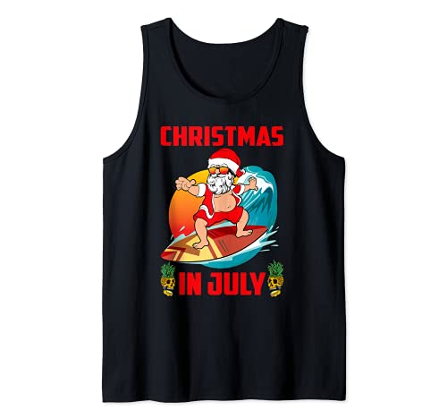 Christmas In July Kids Hawaiian Shirt Santa Surfing Boys Men Camiseta sin Mangas