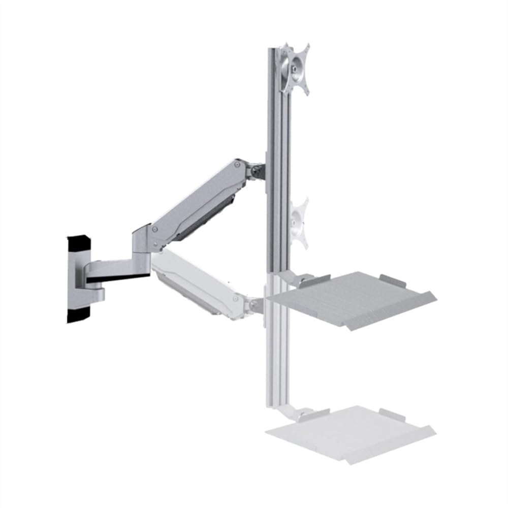 SaryEdge Height - Adjustable Monitor Stand Arm Industrial Wall Mount Monitor Arm with Foldable Keyboard Tray, Fits 32" Monitors Wall -Mounted Monitor Stand Arm,Silver