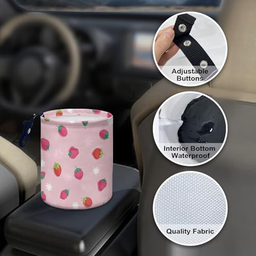 Image of Renewold Car Trash Can for Most SUV Sedan Truck Van Car Trash Bag Bin Pink Red Strawberry Hanging Automotive Garbage Cans Vehicle Trash Storage Bag for Camping Picnic Trip Beach Waterproof