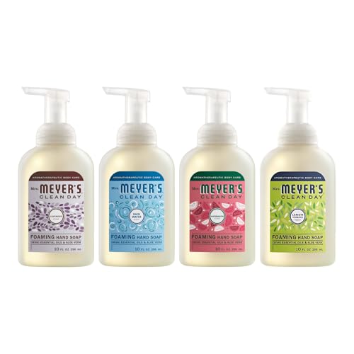 MRS. MEYERS CLEAN DAY Foaming Hand Soap 4 Scent Variety Pack 1 Rain Water 1 Lavender 1 Lemon Verbena 1 Watermelon 10 OZ Each 1 CT