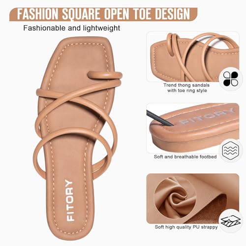 Image of FITORY Women's Slide Sandals Flat Toe Ring Thongs with Cross Strap for Summer Size