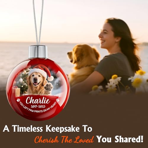 Image of Personalized Pet Memorial Christmas Ornament - Custom Photo & Text Christmas Balls, Customized Dogs Sympathy Gifts, Pet in Memory Keepsake, Dog Memorial Gifts for Loss of Dog, Cat