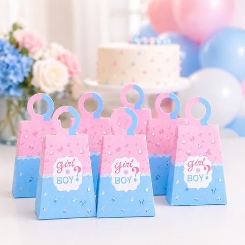 Boîtes à bonbons révélation sexe (Lot de 24) en papier bleu pour fête prénatale et biscuits