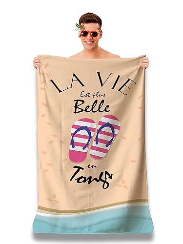 Serviette de Plage Microfibre Personnalisée avec Message Humoristique. Drap de Plage 160x80cm Ultra Absorbant, Séchage Rapide, Léger et Compact. Idée...
