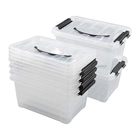 Farmoon 5L Plastic Storage Boxes, Clear Latching Container with Lid and Black Handle, 6 Packs Cover