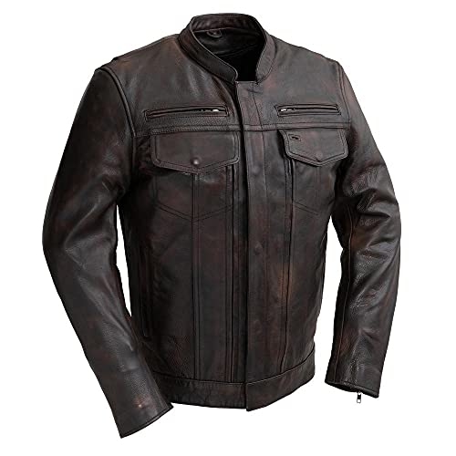 Raider - Menâ€™s Motorcycle Leather Jacket | Cooper Brown Menâ€™s Leather Jacket for Ridding | Leather motorcycle jacket | Motorcycle jacket (Medium)