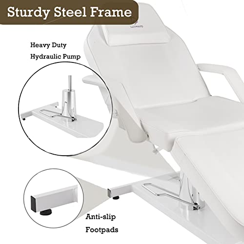 Hydraulic Facial Chair Tattoo Chair Adjustable Professional for Esthetician Beauty Lash Extensions Spa Table Esthetician Chair Spa Beds for Esthetician with Storage Pocket (White) - Image 7